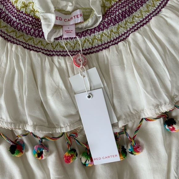 Red Carter Pom Trim Ruffle Dress / Sizes M, L - Picture 7 of 7